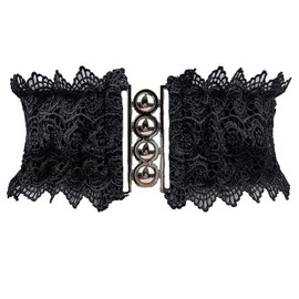 Women's Pure Lace Waist Belt Hollow Boho Corset Elegant for Dresses (Black)