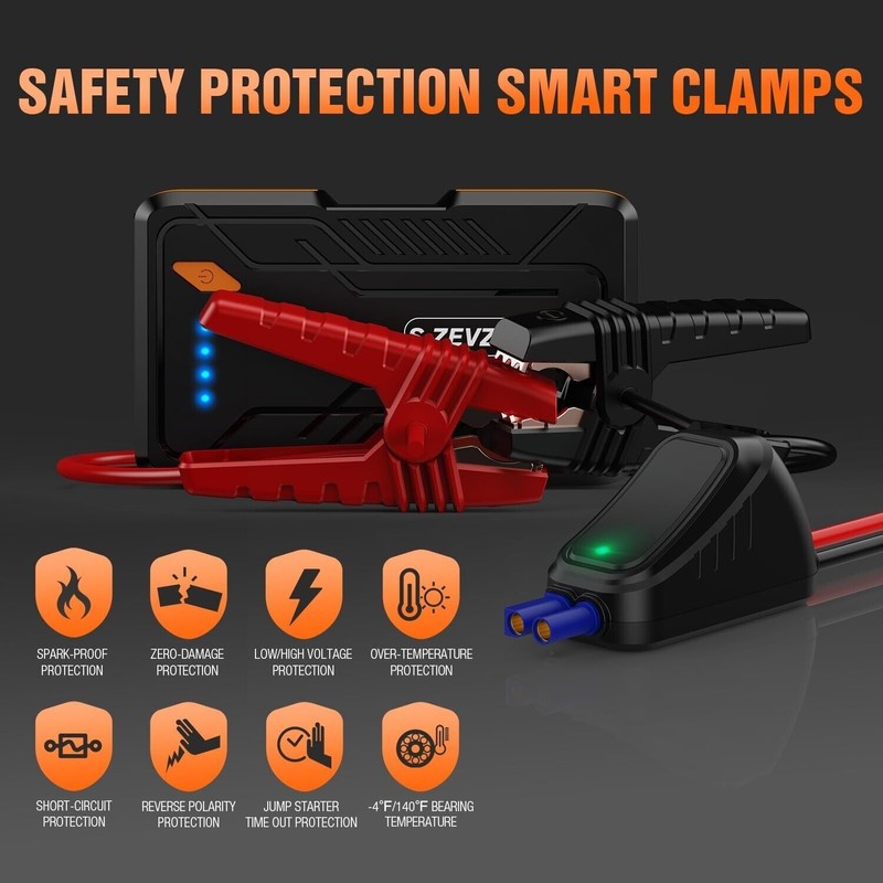 S ZEVZO 1000A Peak Portable Jump Starter 12V Auto Battery