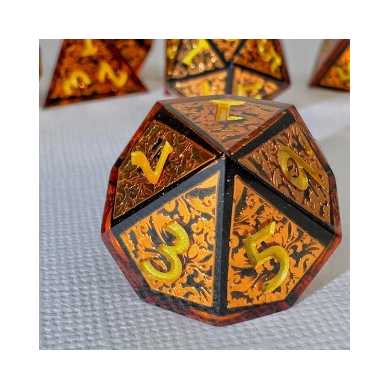 Sage's Arabesque Copper Sharp Edge Resin Polyhedral Dice Set DnD