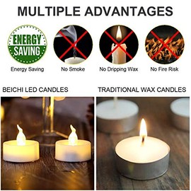 Velas LED Pilas, Paquete de 24 Velas Eléctricas Sin Llamas, Libres de Humo, Efecto de Parpadeo, 100% Seguras, Efecto de Parpadeo, LED Velas de Té para Hogar Festivales Decoración, Bodas y Fiestas