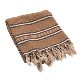 Creative Co-Op Cotton Blend Throw with Stripes and Fringe, Rust Color, Natural and Black