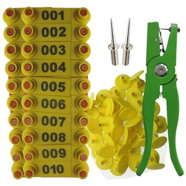 Ear Tags for Sheep Numbered 001-100 Ear Tag Applicator Identification Kit Goat Punch Tool(Yellow)