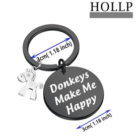 HOLLP Donkeys Lovers Gift Donkeys Make Me Happy Keychain Donkey Keychain Gift for Animal Lovers, Donkeys Make Me-black, 30mm(1.18 inch) * 30mm(1.18 inch)