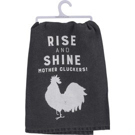 Primitives by Kathy 39406 Black and White Cotton Dish Towel, 28" Square, Rise and Shine