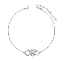 MEIDERBO Infinity Anklets for Women S925 Sterling Silver Infinity Hear Ankle Bracelet Rose Gold Summer Beach Anklets Foot Chains Foot Jewelry Gifts for Women