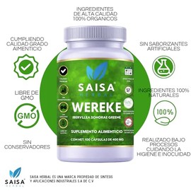 SAISA HERBAL Wereke 100% Puro,100 Cápsulas | Suplemento Alimenticio Natural | Apoyo Digestivo y Bienestar | Sin Sabor