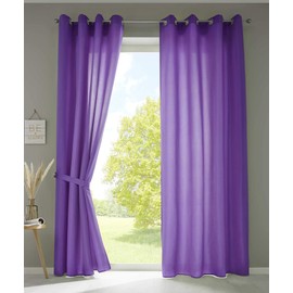 Gardinenbox Berlin 20405N2 Set of 2 Curtains with Eyelets H x W 225 x 140 cm Purple Opaque Microsatin Translucent Plain Matte