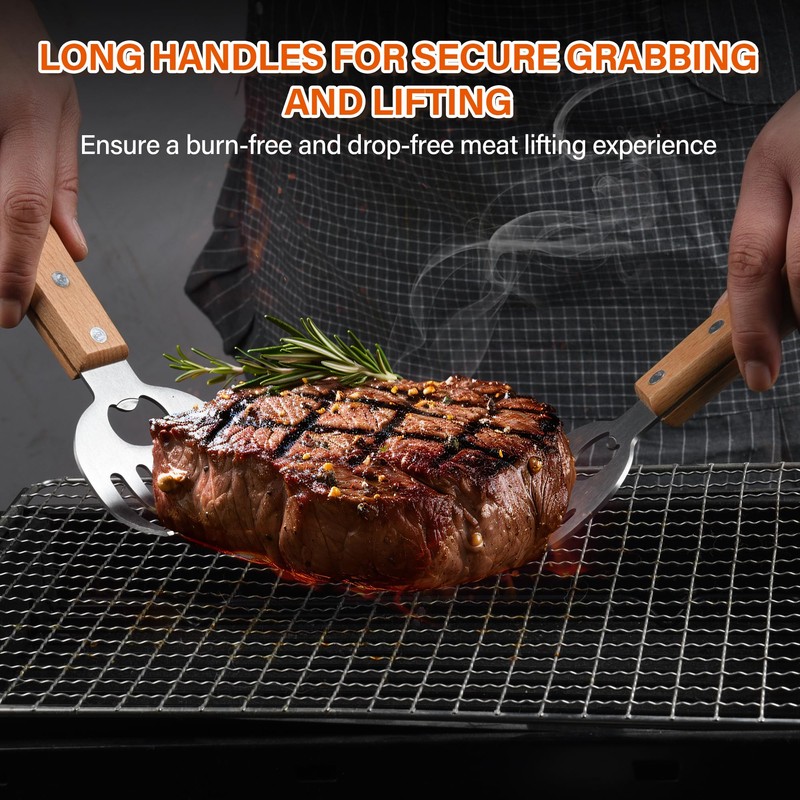 Stainless Steel Meat Shredder Claws with Long Wooden Handles for