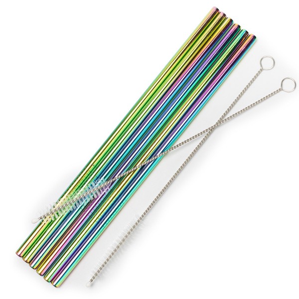 Stainless Steel Straws Iridescence Colors, Fits 30 oz Tumbler, Extra Long Reusable Ecofriendly (30oz, Straight)