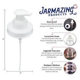Jarmazing Products Mason Jar Foaming Soap Dispenser Lids - Includes Waterproof Stickers! - White - 2 Pack