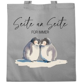 Shirtracer - Cotton Bag - Bags - Side by Side Forever Penguins Gift Couple Gifts Valentine's Day Couple Gifts Christmas Couple Gift for Lovers I Love, 2 Light Grey, Unit size