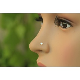 White Opal Nose Stud - 3mm Opal piercing nose stud 22 gauge - Tiny Piercings Nose pin L Shape - Opal nose post stud - Thin Nose Hoop - nose ring stud
