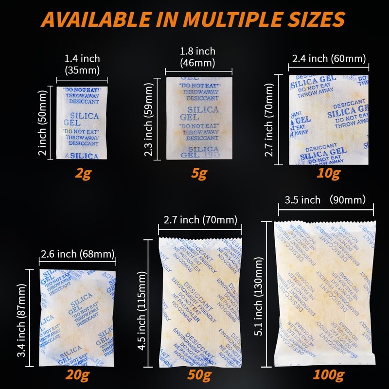 10g x 10 Packs Silica Gel Desiccant Sachets, Reusable Dehumidifiers