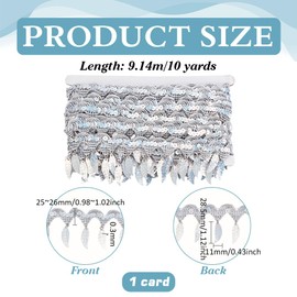 PH PandaHall 10 Yards Silver Sequin Fringe Trim Leaf Tassel Ribbon Fabric Decorative Border Edge Trim Sewing Tape for Sewing Dresses Home Decoration