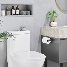 Pokim Matte Black Toilet Paper Holder,Self Adhesive or Screw Wall Mount 304 Stainless Steel Double Post Tissue Holder for Bathroom,Rustproof Heavy Duty Design