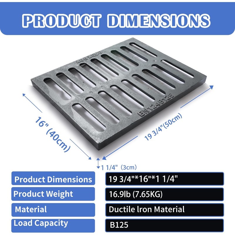 Cast Iron Drain Grate, 16 * 20in Outdoor Drain Cover,