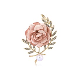 Elegant Rose Flower Brooch Pin for Women Men Wedding Engagement Party Essentials Crystal Pearl Fabric Flower Lapel Pin Dress Suit Accessories(Pink)