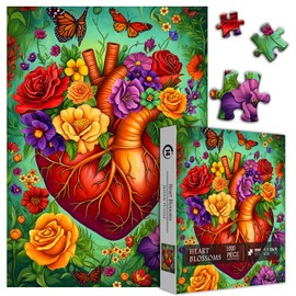 Heart Puzzles for Adults 1000 Pieces, Nature Flower Heart Themed, Floral Art Butterfly Plant Jigsaw Puzzle, Colorful Challenging for Adults