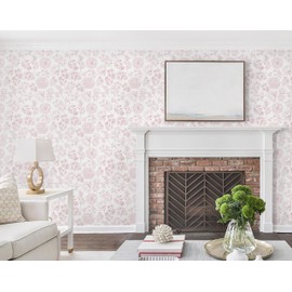 KUKANTST Wallpaper Pink White Peel and Stick Flower Leaf Contact Paper for Bedroom Bathroom Cabinets and Drawers Self-Adhesive Removable Waterproof Boho Stripe Vinyl 17.3"x118"