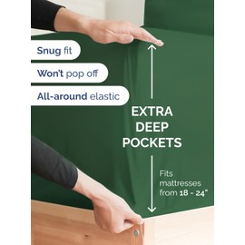 Extra Deep Queen Fitted Sheet - Hotel Luxury Single Fitted Sheet Only - Easily Fits 18 inch to 24 inch Mattress - Ultra Soft, Wrinkle Free with Extra Deep Pockets - Breathable & Comfy - Emerald Green