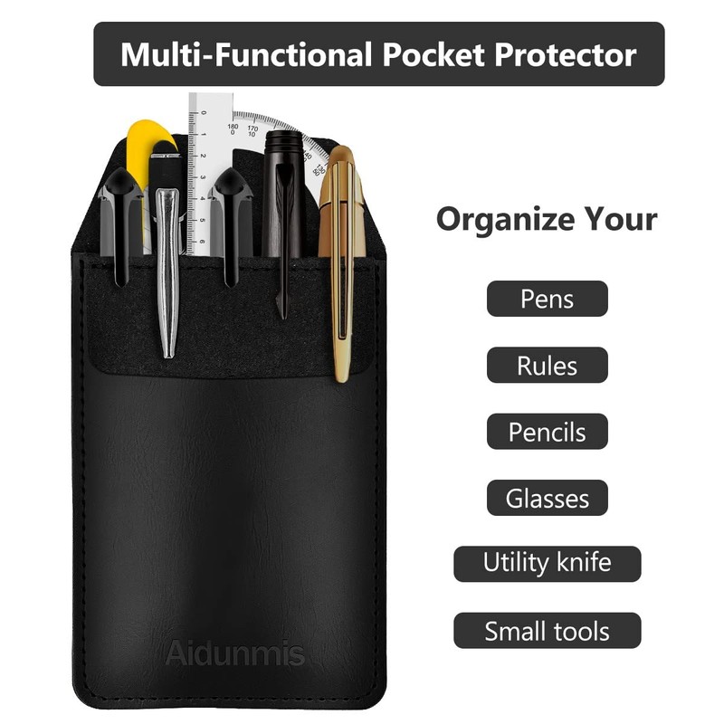 Aidunmis Pen Pocket Protector, 2 Pieces PU Leather Pocket Pen