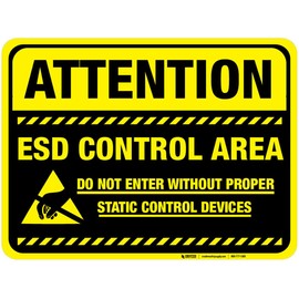 Attention ESD Control Area (Black) - Floor Sign 12" x 9" - Permanent