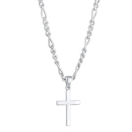 Kuzzoi Men's Necklace Shiny Polished with Cross Pendant (21 mm) in Fashionable Design, Figaro Chain for Man and Friend with Religious Cross Made of 925 Sterling Silver, Length 60 cm (Silver), Sterling