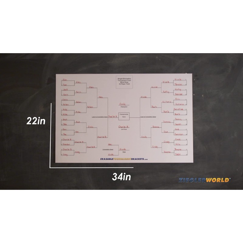 Zieglerworld 16 Player Erasable Blind Draw Double Elimination Tournament Bracket
