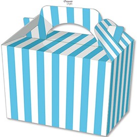 Diamante Crafts 10 Party Boxes Stripe - Cardboard Lunch Food Loot Spot Treat Box - 6 Colours (10 Blue Stripe Boxes)