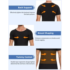 MISS MOLY Compression Shirts for Men Tummy Control Undershirt Gynomastica Slimming Short Sleeve Waist Trainer Shapewear Black L