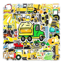 T TAKONE Construction Vehicle Stickers, 50 Pieces Vinyl Excavator Tractor Stickers, Waterproof and Reusable Boys' Vehicle Stickers for Suitcase, Water Bottle, Laptop, Skateboard