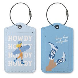 Cowgirl Beach Cute Gifts Luggage Tags for Suitcases,Funny 2 Pack Baggage Tag Label with Steel Loop for Girs Women, Blue Summer Kids Luggage Tag Handbag School Bag Backpack Traveling Accessories