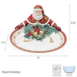 Fitz and Floyd Noel Holiday Santa Figural Serving Bowl Platter, 12 Inch