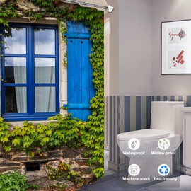 Batmerry European Flowers Scenery Garden Decoration Shower Curtain, Blue Wooden Windows Blinds Green Plants Decor Shower Curtain for Shower Stall Bathroom Waterproof of Standard Size 72x72 Inch