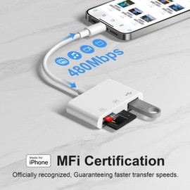 [Apple MFi Certified] SD Card Reader for iPhone, 3-in-1 Lightning to SD Card Reader Micro SD Digital Camera Adapter Compatible with iPhone, Plug & Play