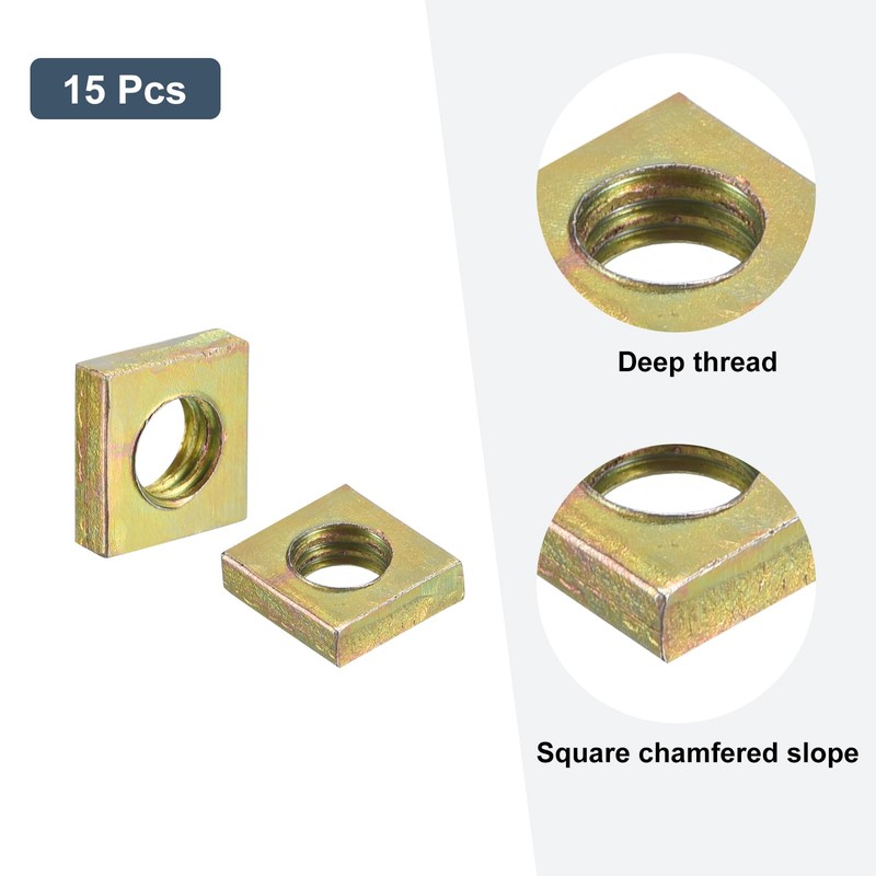 sourcing map M6-1x3.2 Square Nuts, Carbon Steel Zinc Plated Coarse