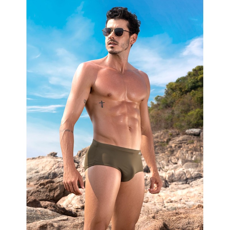 Casey Kevin Men's Solid Swim Briefs Elastic Drawstring Board Surf