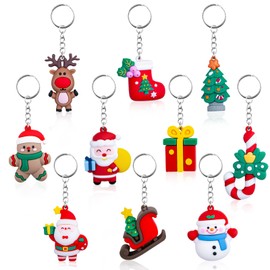 Christmas Keyring 3D Cartoon Keychain Pendant Santa Elk Snowman Christmas Tree Keychains Key Chain Decor Keyrings Rings Kid Xmas Party Favors Gift Bag Fillers Supplies Christmas Stocking Fillers Gifts