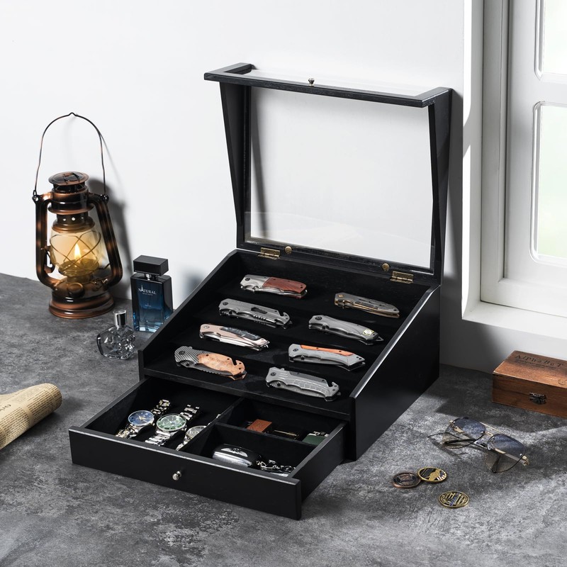 Emfogo Pocket Knife Display Case, Large Knife Collection Box for