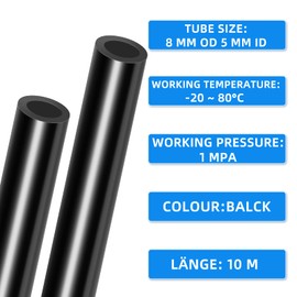 ERGAOBOY Black 10M Polyurethane PU Air Hose Pipe Kit, 8mm OD x 5mm ID Without Fittings