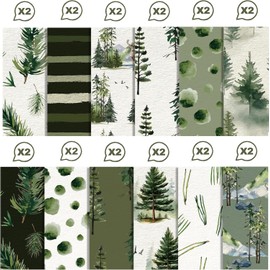 Forest Pattern Scrapbooking Paper 30 x 30 cm, 24 Sheets/12 Designs Double-Sided Craft Paper, Christmas Tree Decorative Paper, Decoupage Paper Pad for DIY Albums, Bullet Journals, Sweet Gifts