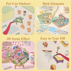 4-Season DIY 3D Scene Stickers Kit with Background Cards & Tweezer: Creative Focus-Boosting Play for Kids/Adult Beginners, Stress Relief Pass Time Activity for Home/Travel/Gift