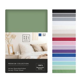 VelvetHome Fitted Sheet, 180 x 200 cm, 100% Combed Cotton, Made in the EU, Jersey Bed Sheet for Mattress Height up to 25 cm, Premium Quality, Beautiful Colours, Green