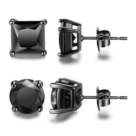 Tarsus Black Cubic Zirconia Earrings Black Stud Earrings for Men Combo 6mm