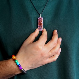 FASHIONZAADI Amethyst Gemstone Tree with Amethyst Pipe Pendant Necklace & Seven Chakra Bracelet for Reiki Healing Crystal Balancing Stone Money Tree of Life and Stylish Jewellery Set