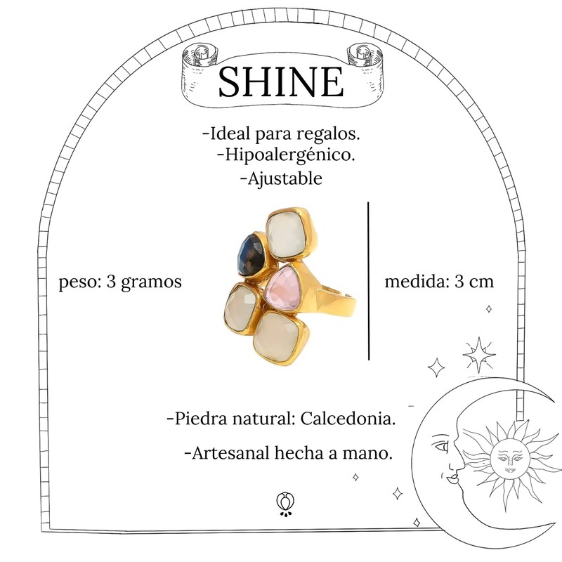 MESTIZA JOYAS Shine Anillo Labradorita Rosa y Piedra de Luna