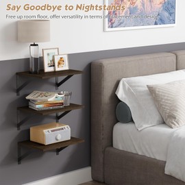 Forbena 12 Inch Deep Floating Shelves for Wall Set of 3, Heavy Duty Wall Shelves for Kitchen Laundry Room Storage, Rustic Wood Floating Shelf for Bedroom Living Room Plants Books (Dark Brown)