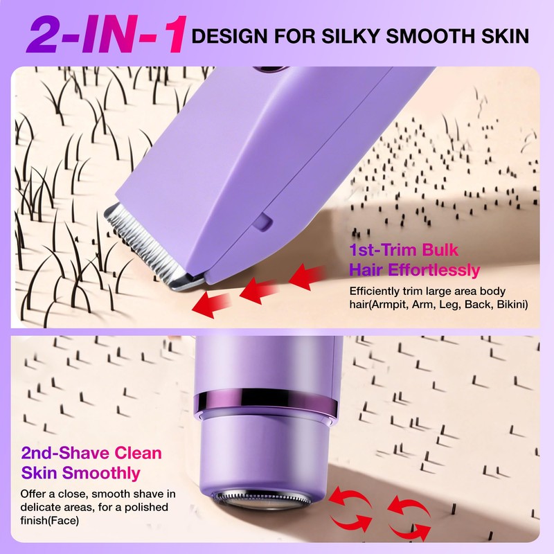 2-in-1 Bikini Trimmer for Women, Electric Razor, Waterproof Bikini Shaver