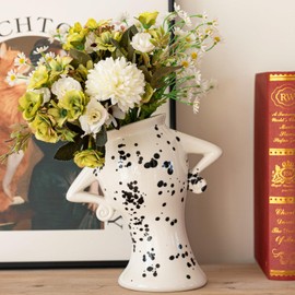 COTYNI Ceramic Vase with Attitude, Unique Flower Vase for Home Decor, Sassy Decorative Vase for Flowers, Cute Boho Vase for Bookshelf Decor, Vintage Quirky Electic Funky Decor for Living Room