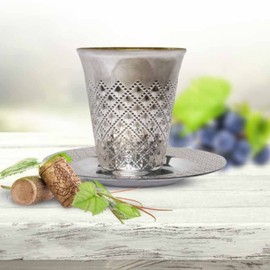 Nicole Fantini Decor Diamond wine Kiddush/kiddish Cup and Saucers Silver 5 oz: 5 Set/PK